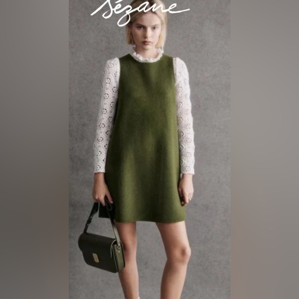 Sezane Vert Green Nicia Mini Dress Size UK 34/ US 2